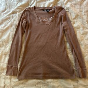 Vanity Brown Fitted Ribbed Blouse